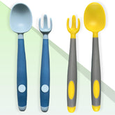 Baby Spoon and fork Set for Baby Feeding (Bendable Yellow Grey)