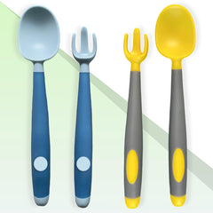 Baby Spoon and fork Set for Baby Feeding (Bendable Yellow Grey)