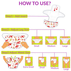 Reusable Baby Cloth Diaper with Adjustable Snap Buttons and Insert (1 Diaper & 2 Pcs Insert)