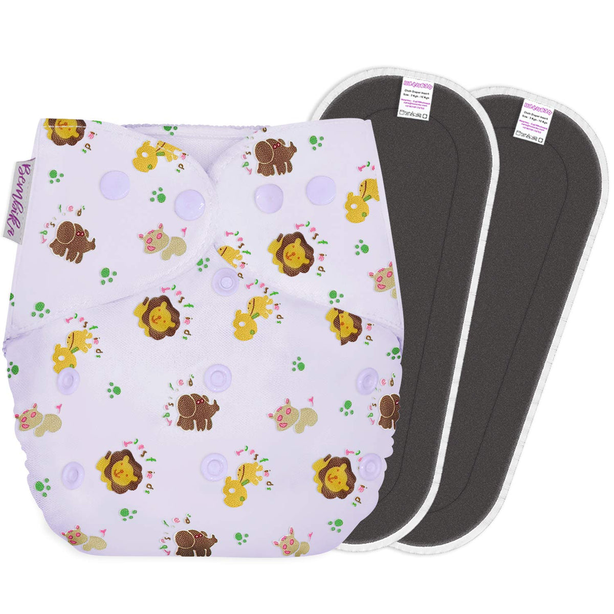 Reusable Baby Cloth Diaper with Adjustable Snap Buttons and Insert (1 Diaper & 2 Pcs Insert)
