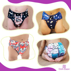 Washable & Reusable Baby Cloth Diaper With Adjustable Size Button (Set of 4)