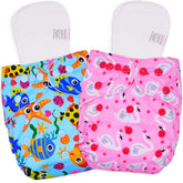 Reusable Baby Cloth Diaper with Adjustable Snap Buttons and Inserts (Set of 2)
