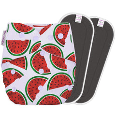 Reusable Baby Cloth Diaper with Adjustable Snap Buttons and Insert (1 Diaper & 2 Pcs Insert)