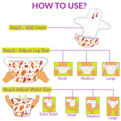 Reusable Baby Cloth Diaper with Adjustable Snap Buttons and Insert (1 Diaper & 2 Pcs Insert)