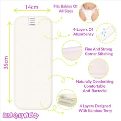 Bembika 4-Layer Viscose Bamboo Fiber Inserts Liners Natures Cloth Diaper Liner, Wetfree Reusable Washable Cotton Diaper Nappy Inserts for Baby Cloth Diapers (Set of 5)