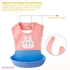 Baby Feeding Adjustable Bibs With BPA Free Baby Feeding Spoon (Curved Coral)