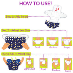 Washable & Reusable Baby Cloth Diaper With Adjustable Size Button (Set of 3)