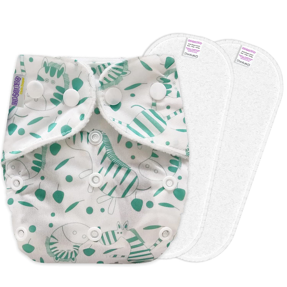 Reusable Baby Cloth Diaper with Adjustable Snap Buttons and Insert (1 Diaper & 2 Pcs Insert)