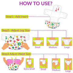 Reusable Baby Cloth Diaper with Adjustable Snap Buttons and Insert (Set of 1)