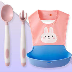 Baby Feeding Adjustable Bibs With BPA Free Baby Feeding Spoon (Pink Doodle)