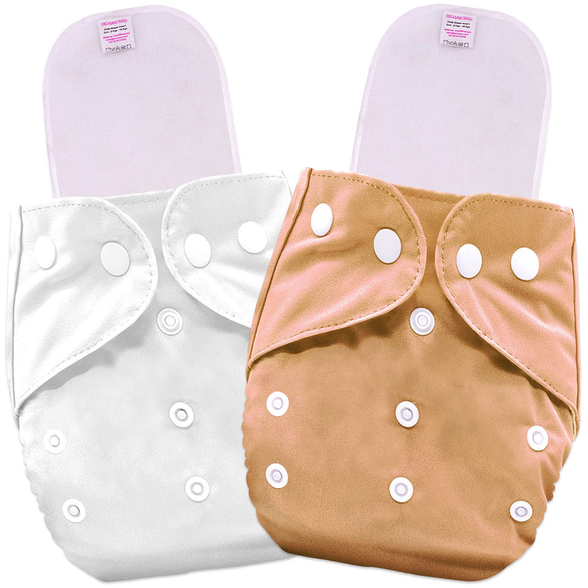 Reusable Baby Cloth Diaper with Adjustable Snap Buttons and Inserts (Set of 2)