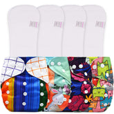 Reusable Baby Cloth Diaper with Adjustable Snap Buttons and Inserts (Set of 4)