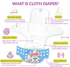 Reusable Baby Cloth Diaper with Adjustable Snap Buttons and Inserts (Set of 2)