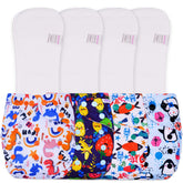 Reusable Baby Cloth Diaper with Adjustable Snap Buttons and Inserts (Set of 4)