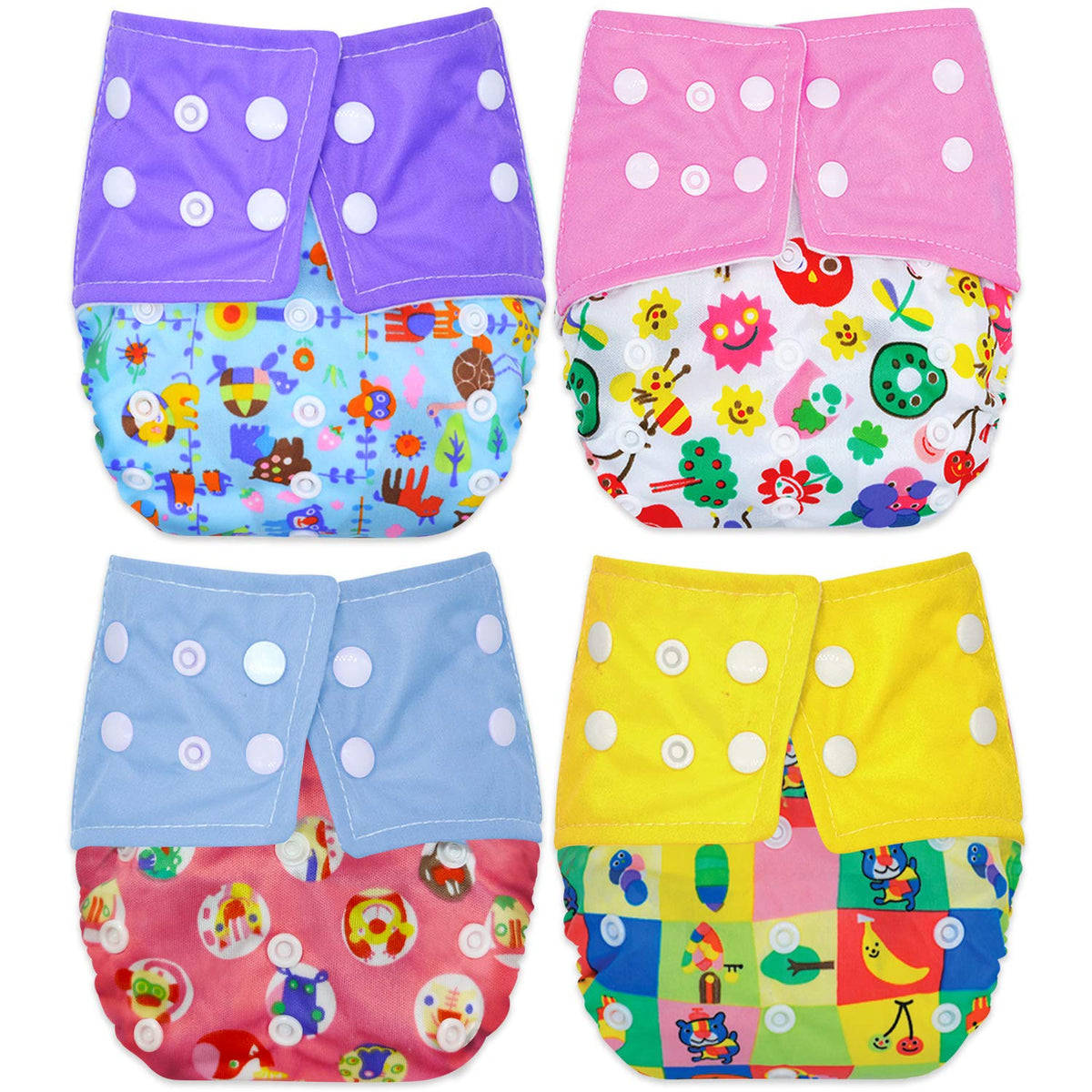 Washable & Reusable Baby Cloth Diaper With Adjustable Size Button (Set of 4)