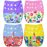 Washable & Reusable Baby Cloth Diaper With Adjustable Size Button (Set of 4)