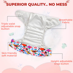 Reusable Baby Cloth Diaper with Adjustable Snap Buttons and Insert (Set of 1)