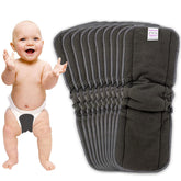 Bembika 5 Layer Bamboo Charcoal Inserts with Gussets Liners Natures Cloth Diaper Liner, Wetfree Reusable Washable Cotton Diaper Nappy Inserts for Baby Cloth Diapers (Set of 10)