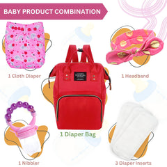 Baby Care Accessories Cloth Diaper, Inserts, Diaper Bag, Headbands, Nibbler (Set of 5)