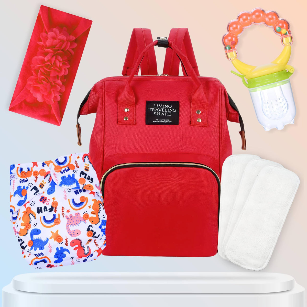 Baby Care Accessories Cloth Diaper, Inserts, Diaper Bag, Headbands, Nibbler (Set of 5)