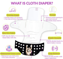 Washable & Reusable Baby Cloth Diaper With Adjustable Size Button (Set of 4)