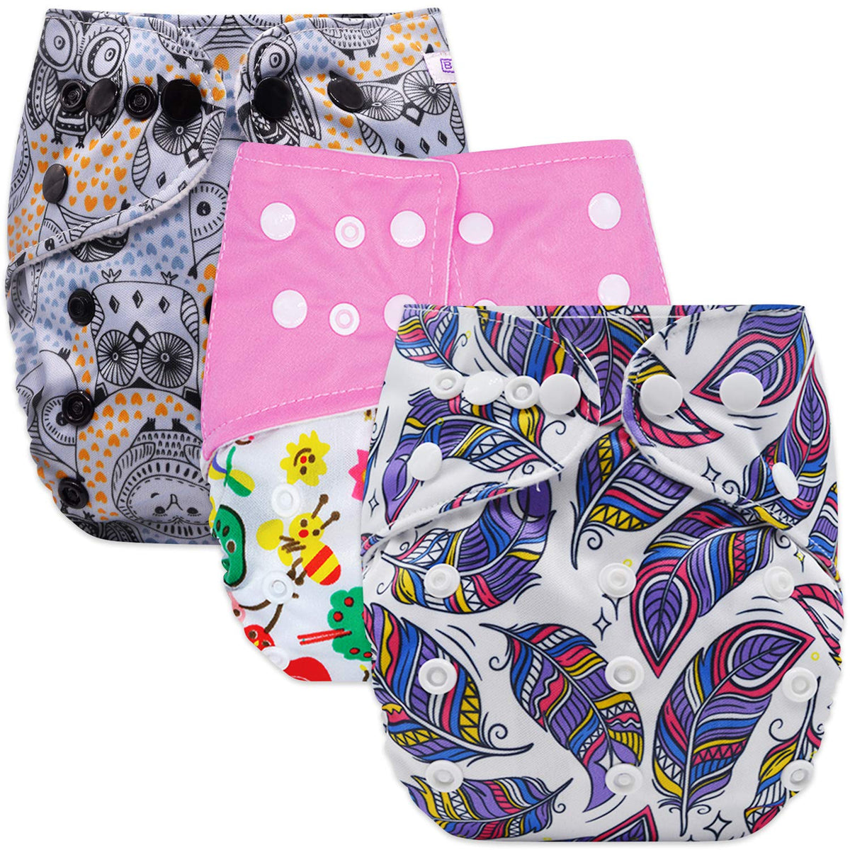 Washable & Reusable Baby Cloth Diaper With Adjustable Size Button (Set of 3)