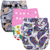 Washable & Reusable Baby Cloth Diaper With Adjustable Size Button (Set of 3)