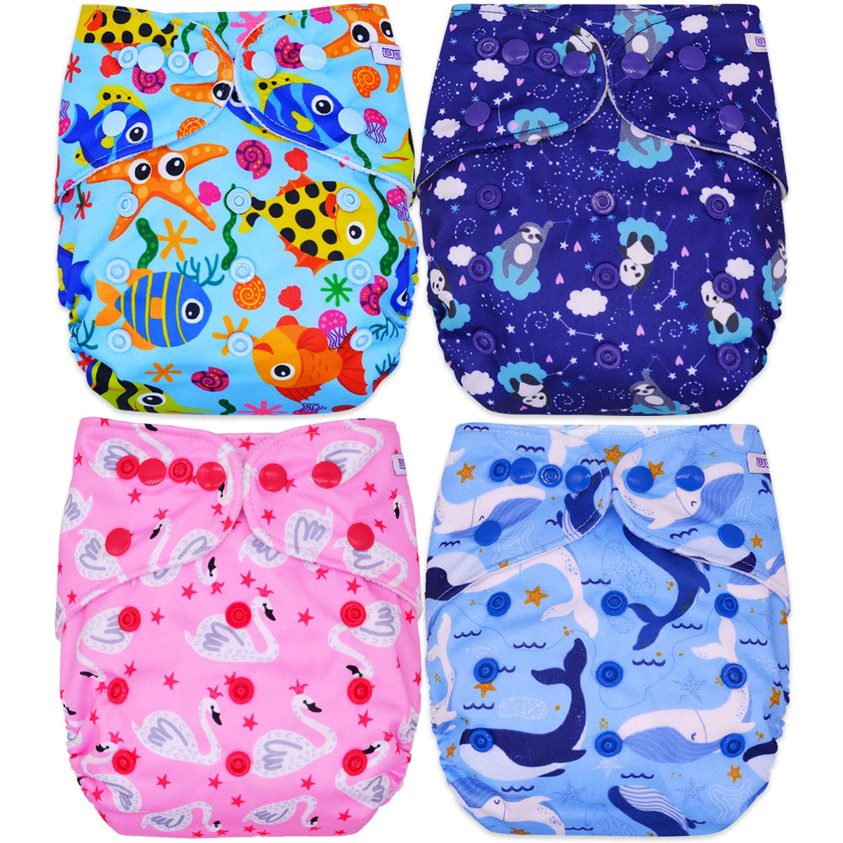 Washable & Reusable Baby Cloth Diaper With Adjustable Size Button (Set of 4)