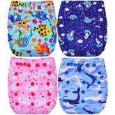 Washable & Reusable Baby Cloth Diaper With Adjustable Size Button (Set of 4)