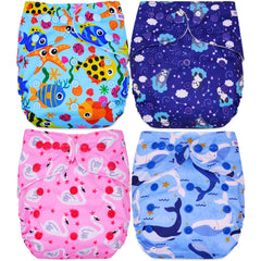 Washable & Reusable Baby Cloth Diaper With Adjustable Size Button (Set of 4)