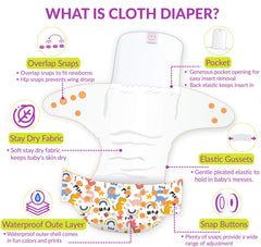 Reusable Baby Cloth Diaper with Adjustable Snap Buttons and Insert (Set of 1)