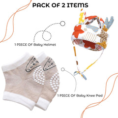 Baby Head Protector helmet and Baby Knee Pads for Crawling (Beige)