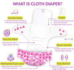 Reusable Baby Cloth Diaper with Adjustable Snap Buttons and Inserts (Set of 2)