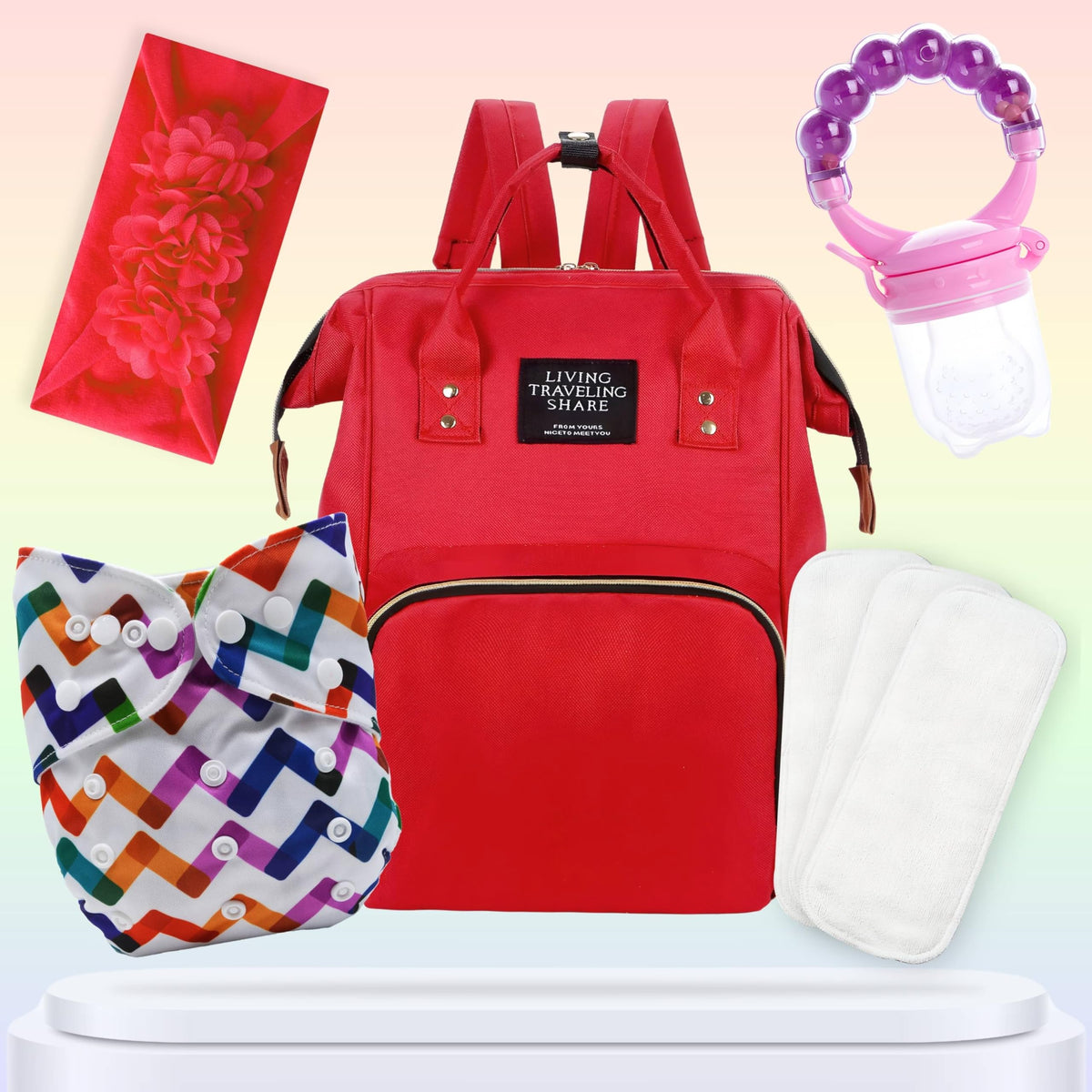 Baby Care Accessories Cloth Diaper, Inserts, Diaper Bag, Headbands, Nibbler (Set of 5)