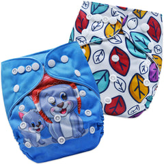 Washable & Reusable Baby Cloth Diaper With Adjustable Size Button (Set of 2)