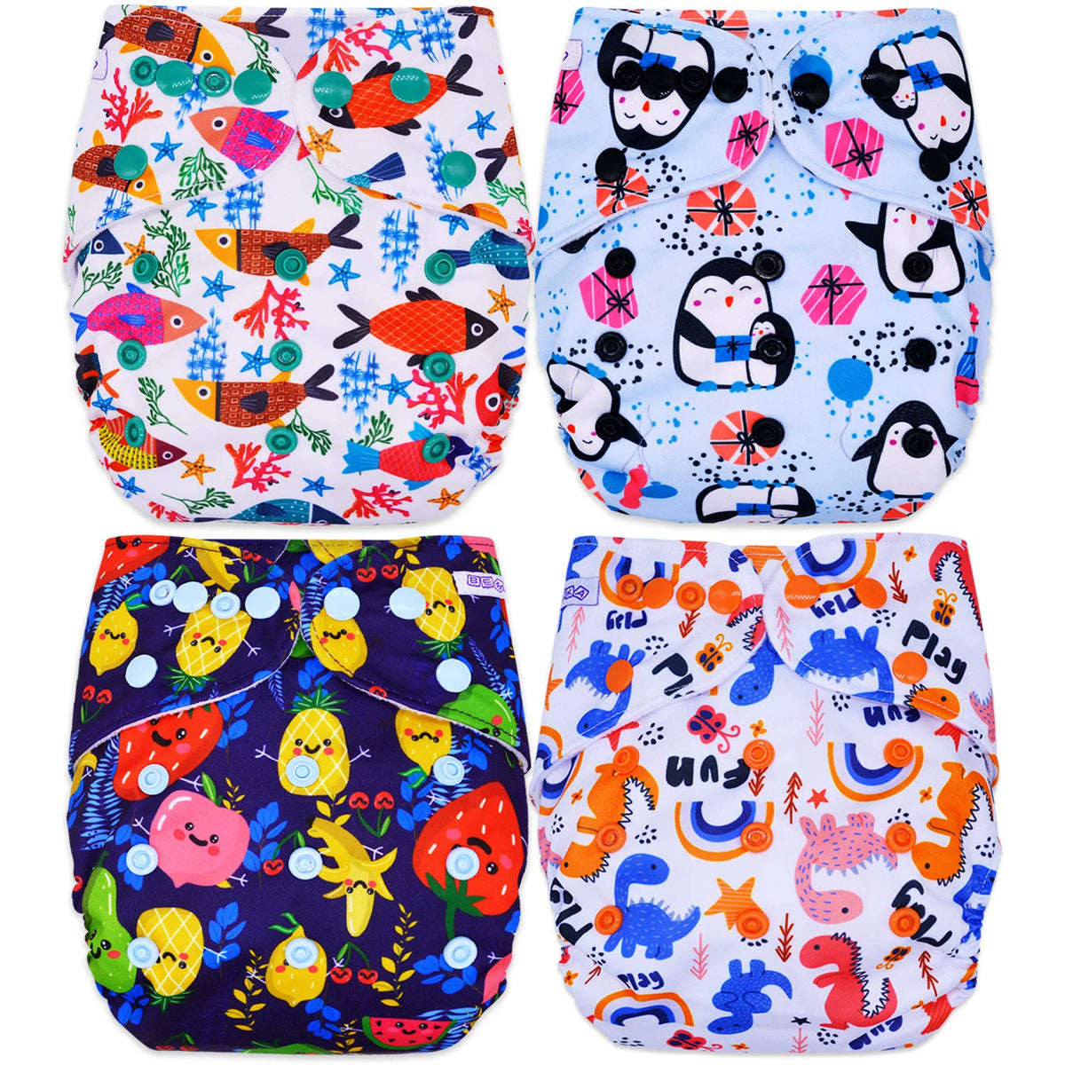 Washable & Reusable Baby Cloth Diaper With Adjustable Size Button (Set of 4)