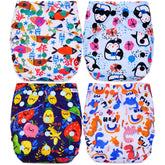 Washable & Reusable Baby Cloth Diaper With Adjustable Size Button (Set of 4)
