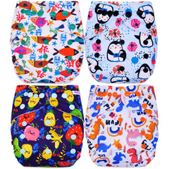 Washable & Reusable Baby Cloth Diaper With Adjustable Size Button (Set of 4)