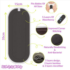 Bembika 5 Layer Bamboo Charcoal Inserts Liners Natures Cloth Diaper Liner, Wetfree Reusable Washable Cotton Diaper Nappy Inserts for Baby Cloth Diapers (Set of 10)