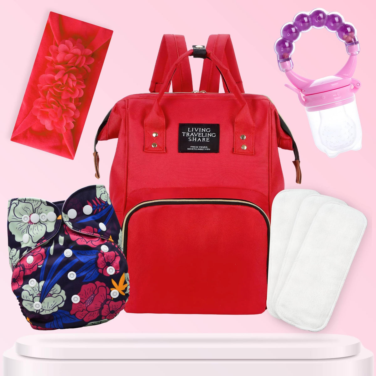 Baby Care Accessories Cloth Diaper, Inserts, Diaper Bag, Headbands, Nibbler (Set of 5)