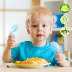 BPA Free Baby Feeding Essentials Baby Self Feeding Spoons Baby Teether (Curved Blue)