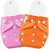 Reusable Baby Cloth Diaper with Adjustable Snap Buttons and Inserts (Set of 2)