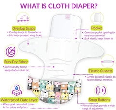 Reusable Baby Cloth Diaper with Adjustable Snap Buttons and Insert (Set of 1)
