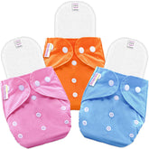 Reusable Baby Cloth Diaper with Adjustable Snap Buttons and Inserts (Set of 3)