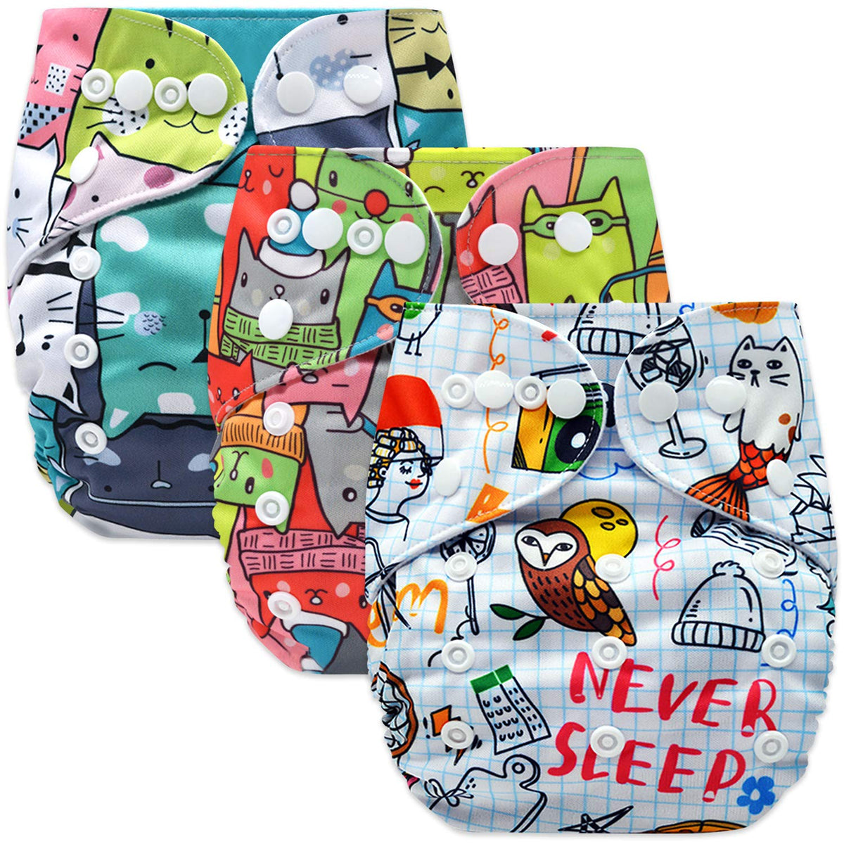 Washable & Reusable Baby Cloth Diaper With Adjustable Size Button (Set of 3)