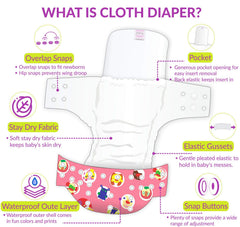 Reusable Baby Cloth Diaper with Adjustable Snap Buttons and Insert (Set of 1)