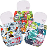 Reusable Baby Cloth Diaper with Adjustable Snap Buttons and Inserts (Set of 3)