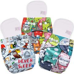 Reusable Baby Cloth Diaper with Adjustable Snap Buttons and Inserts (Set of 3)