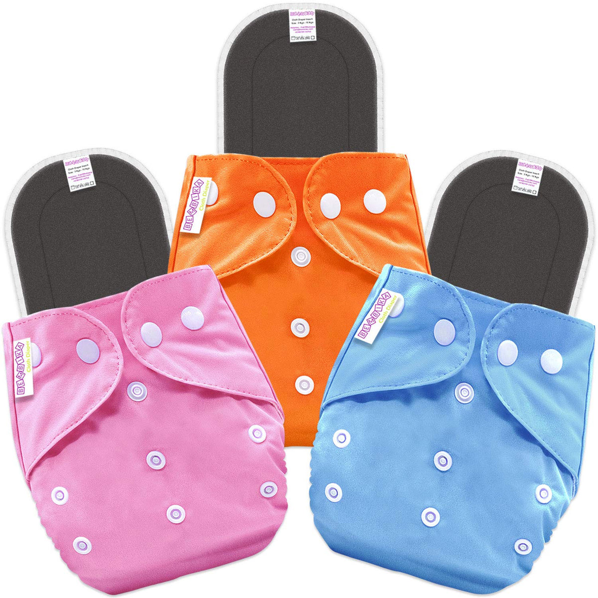 Reusable Baby Cloth Diaper with Adjustable Snap Buttons and Inserts (Set of 3)
