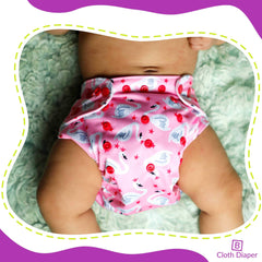 Reusable Baby Cloth Diaper with Adjustable Snap Buttons and Inserts (Set of 4)